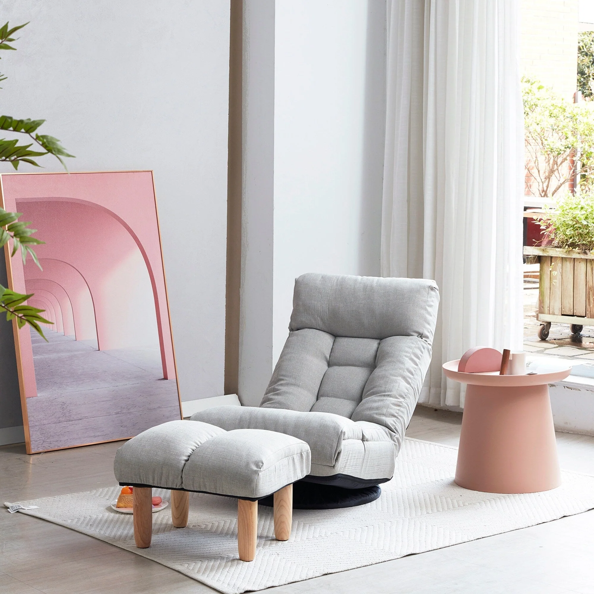 Upholstered Armless Recliner Set with Ottoman and Adjustable Headrest