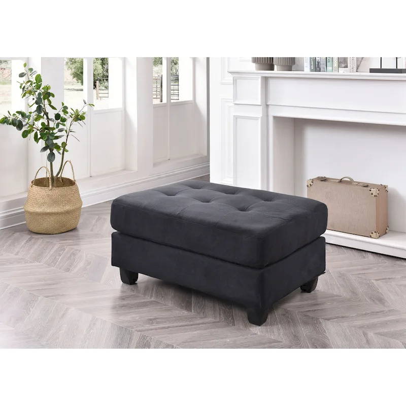 Rectangular Button-Tufted Microsuede Ottoman