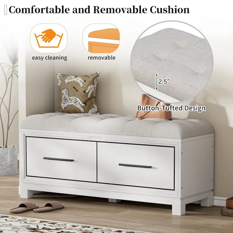 Espresso / Navy / Natural / White Lift-Top Storage Bench with Cushion, 1-Person