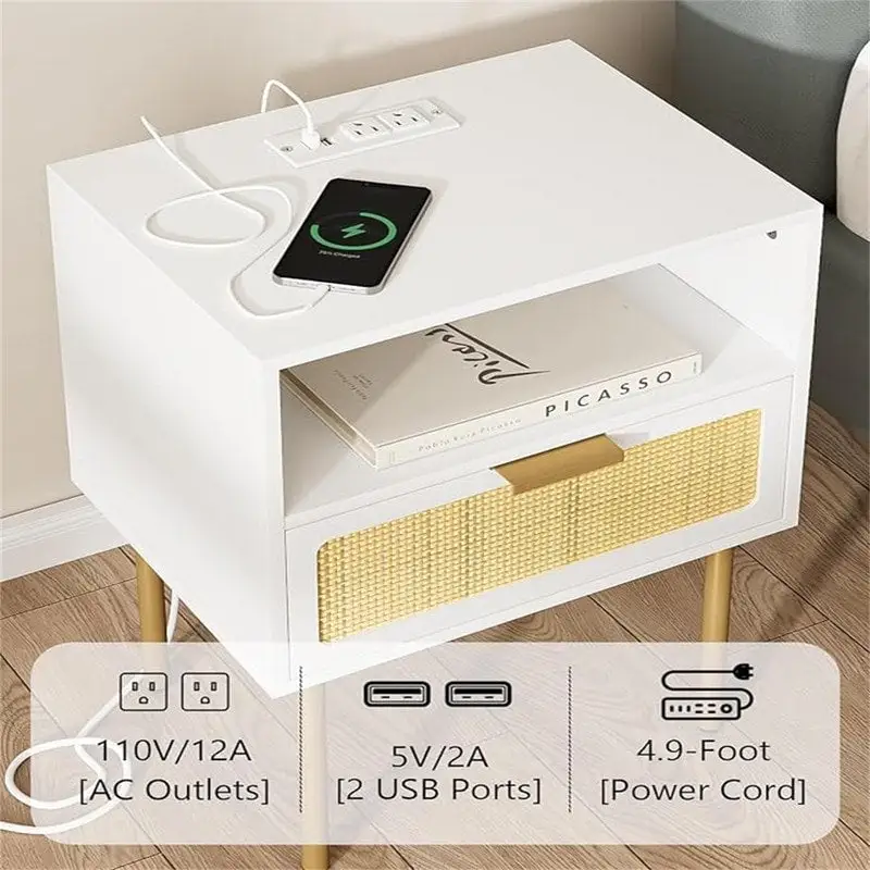 Nightstand with Charging Station - 11.81D x 15.75W x 22.05H