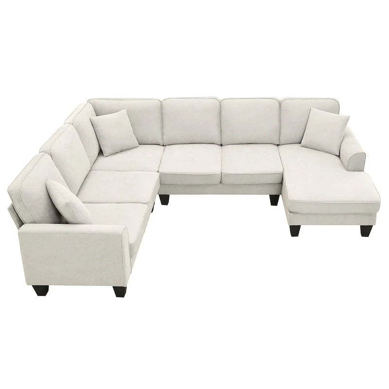 Modern U-Shaped 7-Seater Fabric Sectional Sofa Set with 3 Pillows, 108