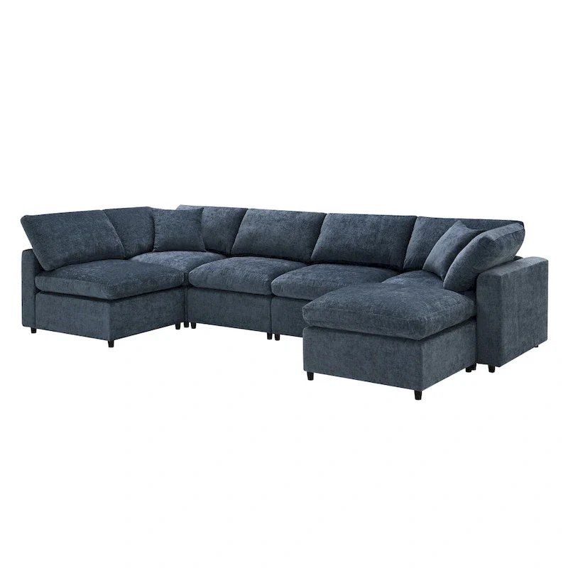 U Shaped Modular Cloud Sofa with Ottoman, Convertible Sleeper Sofa