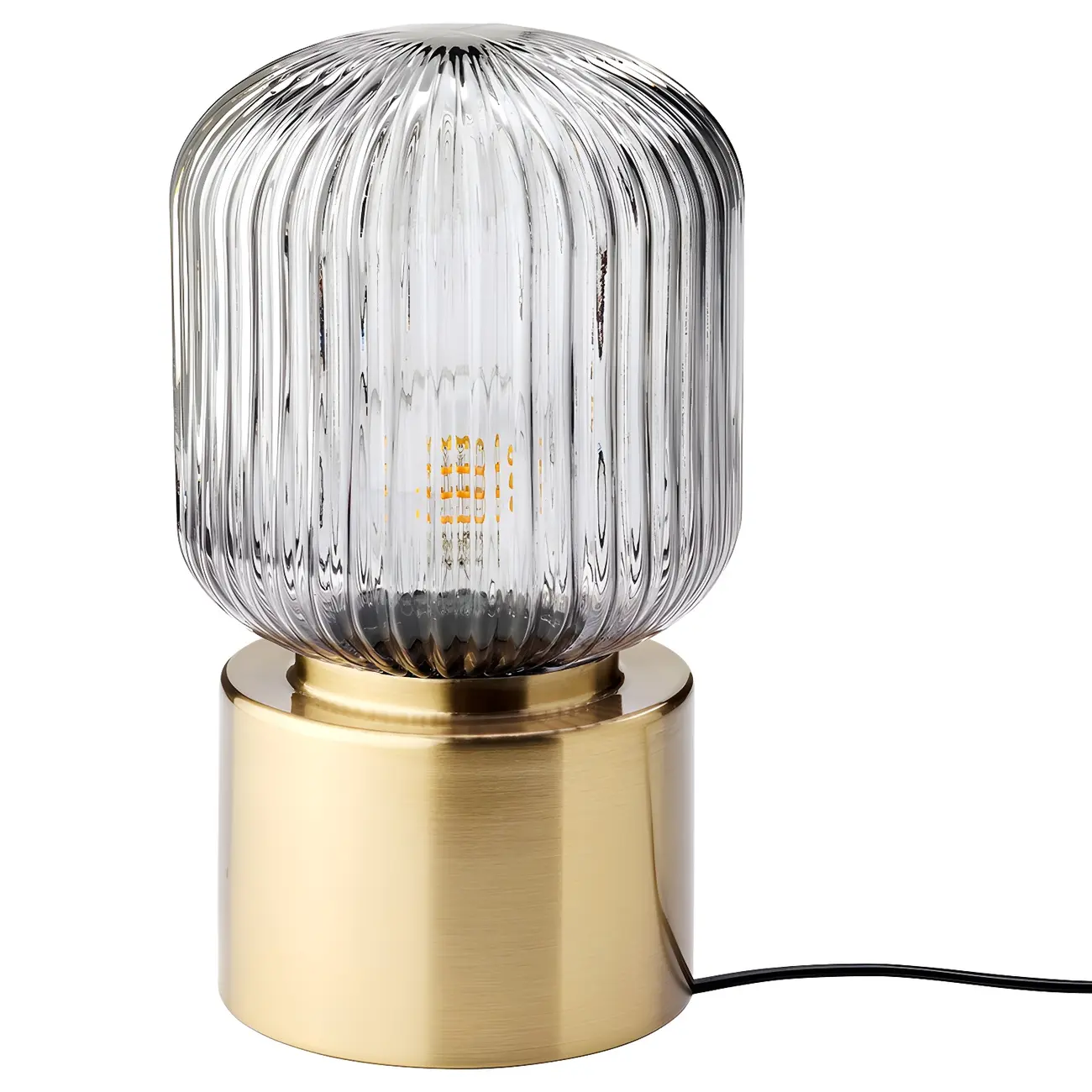 Mid-century Small Glass Brass Drum Bedside Table Lamp