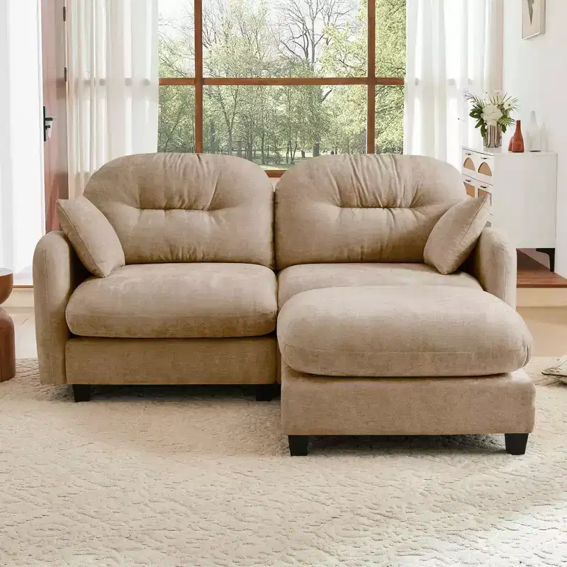 MAYEERTY Loveseat Cloud Sectional Sofa with Ottoman Tufted Cushion Backrest Design Armrests for Living Room Camel