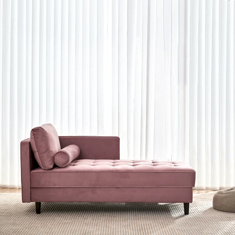 Velvet Chaise Lounge Chair with Channel Tufting