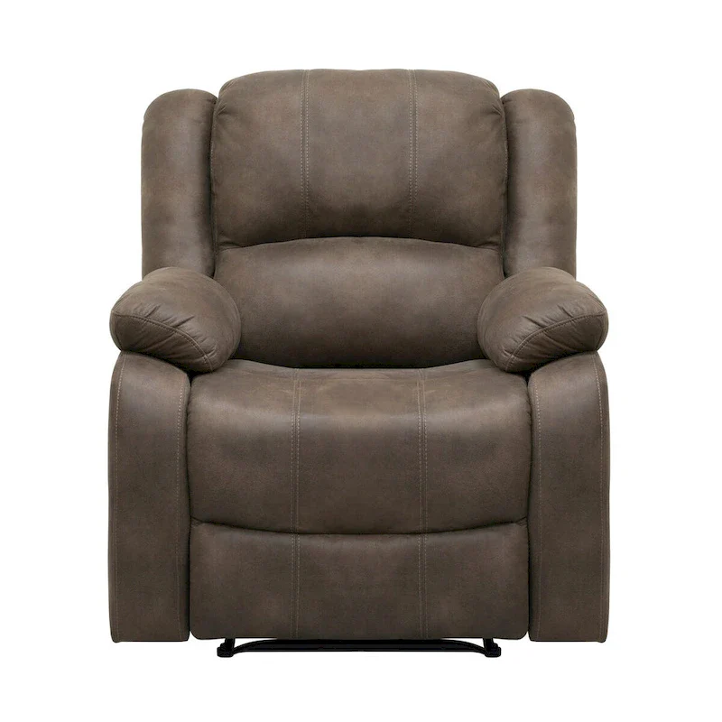 Chris 38 Inch Manual Recliner Chair, Cushions, Solid Wood, Brown Microfiber