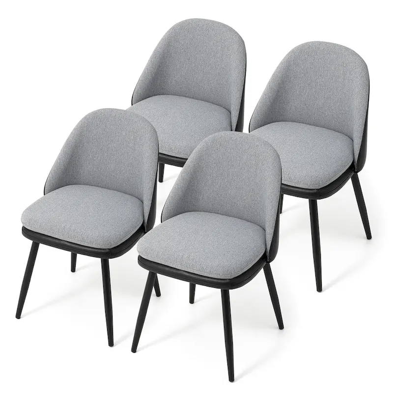 Glitzhome Set of 4 Mid-Century Leatherette Stitched Dining Accent Armchairs