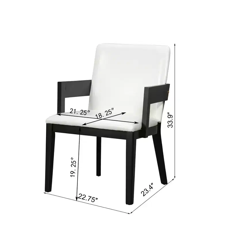 ModernLuxe Set of 2 Dining Chair PU Leather Upholstered Accent Chair with White Glossy Cushioned Seat&Wood Frame,Arm Chair Armless Chair, Black/Walnut