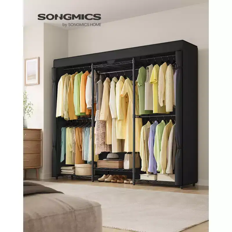 Heavy-Duty Garment Rack with 5 Hanging Rails and 6 Mesh Shelves, 514 lb Capacity Portable Closet, No-Tool Assembly, Ink Black