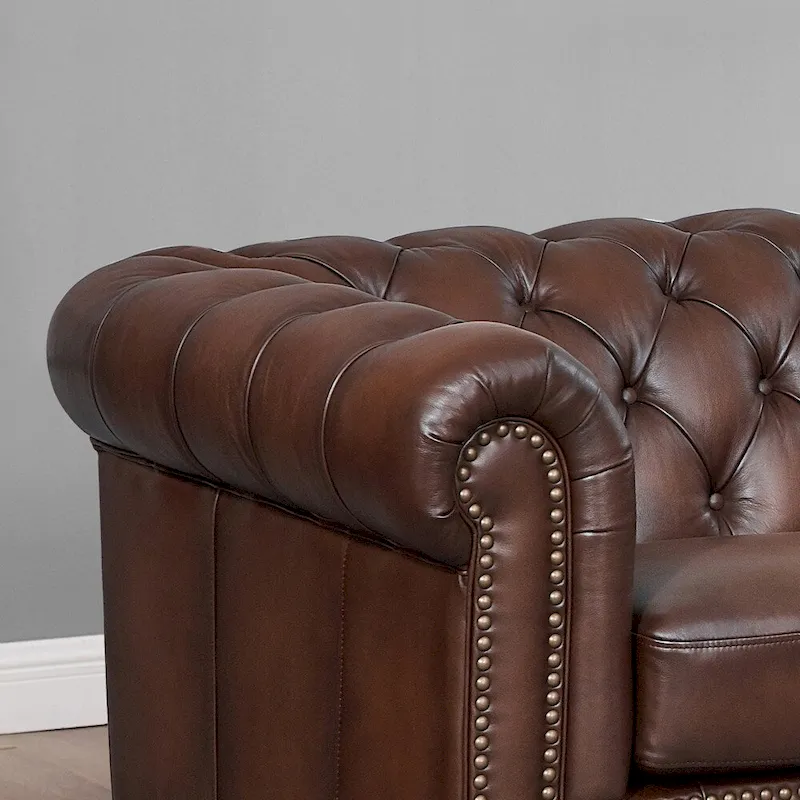 Hydeline Alton Bay Top Grain Leather Chesterfield Sofa, Loveseat and Chair - Sofa, Loveseat, Chair
