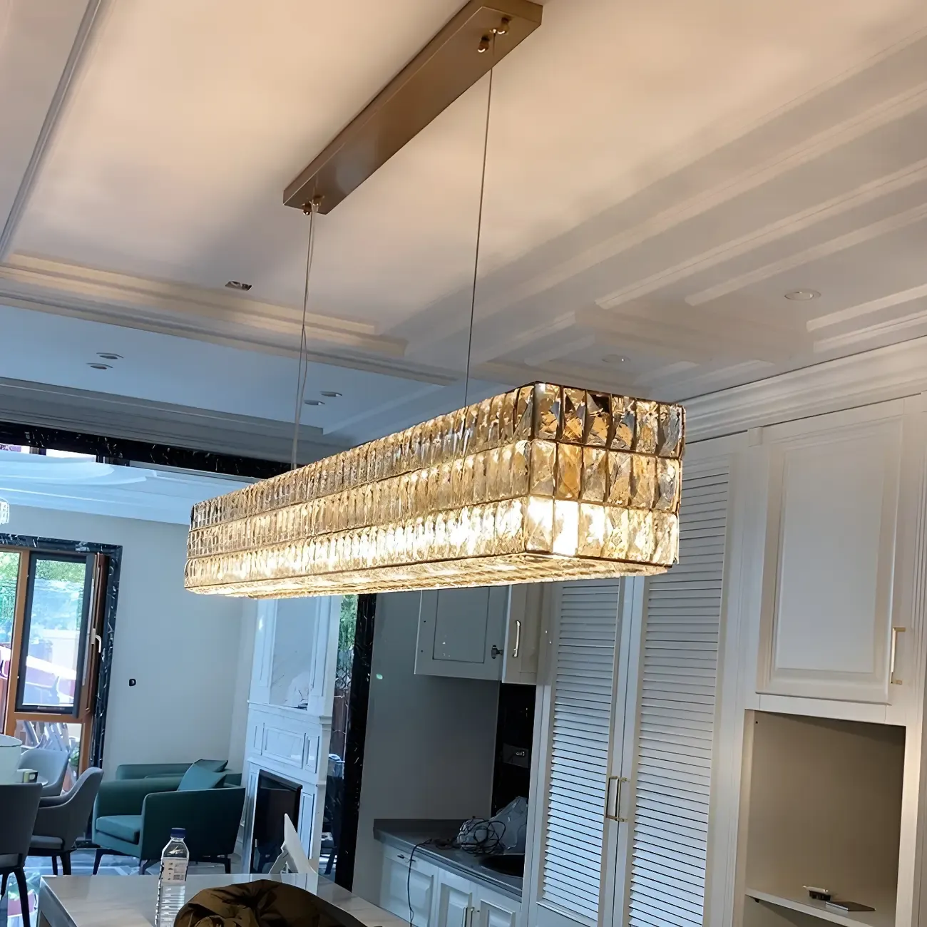 Modern Clear Crystal Rectangular Pendant Light