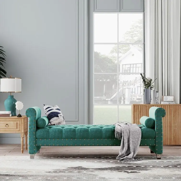 Haven Chesterfield Velvet Upholstered Bench 72  - 71.0 In. W X 28.0 In. H X 29.0 In. D