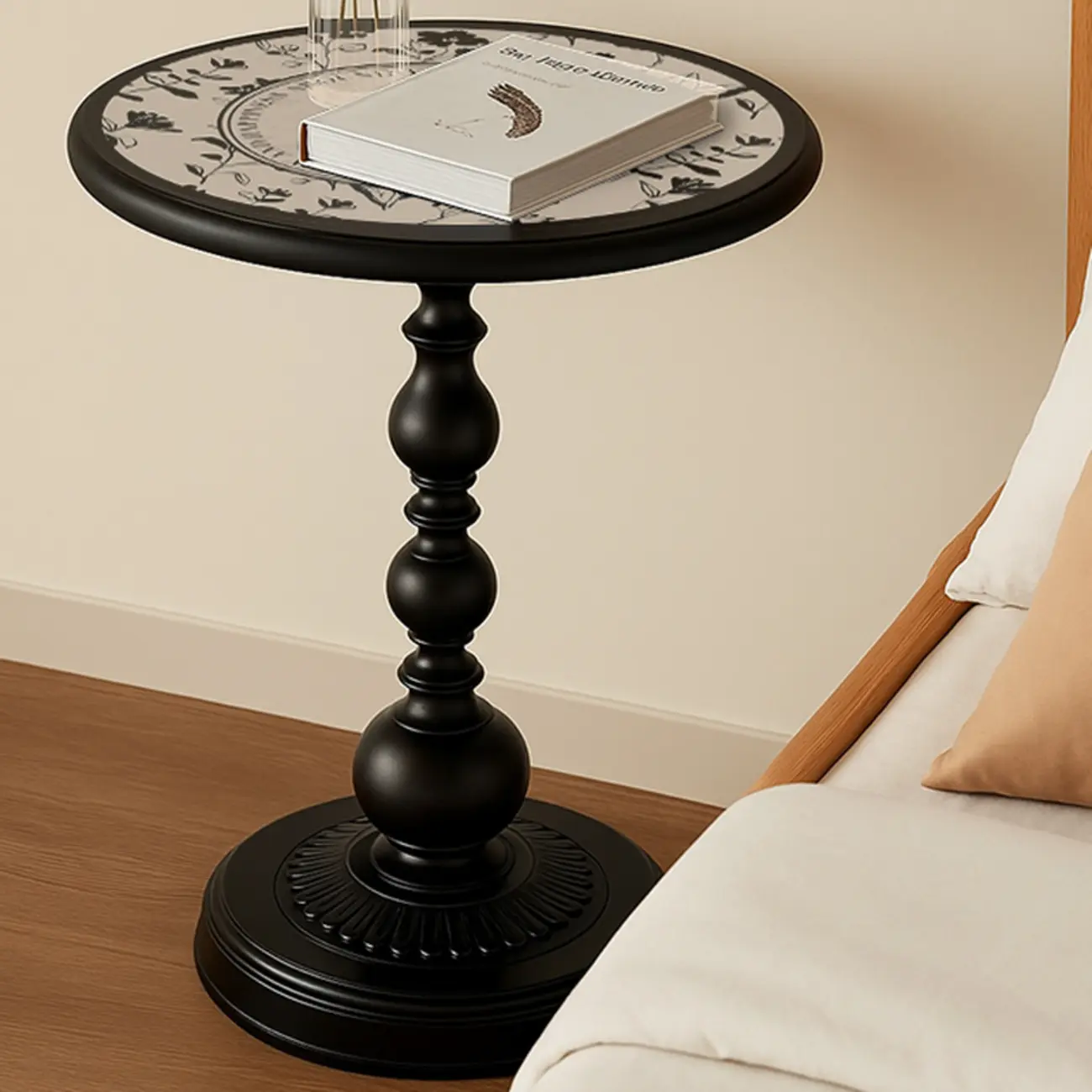 Modern Classic Iron Pedestal End Table Black-White