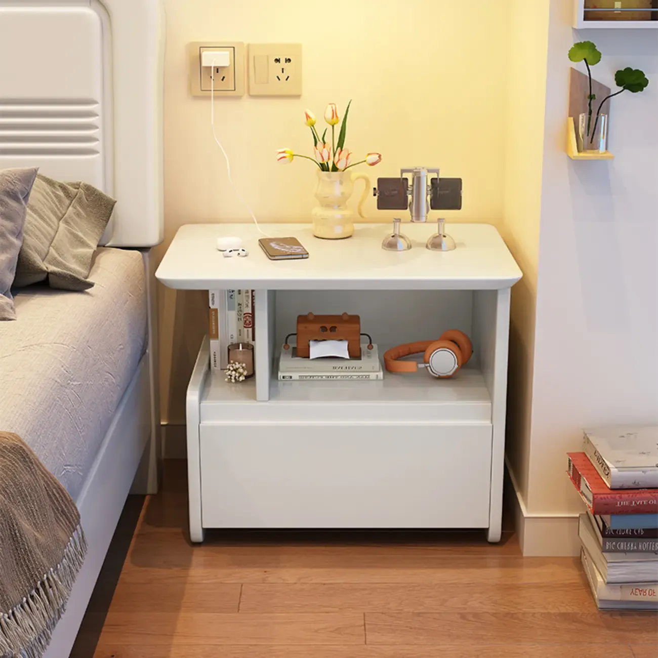 Classic Wooden Nut-Brown Nightstand with Drawer & Shelf