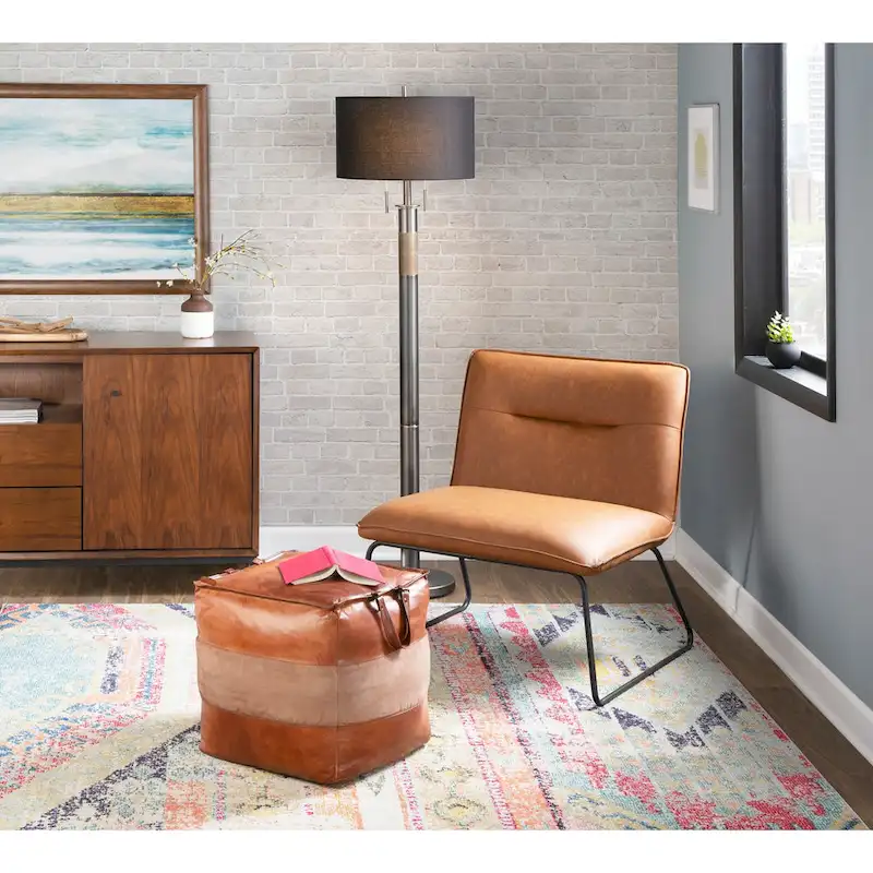 Carbon Loft Najah Industrial Pouf Ottoman in Leather and Canvas