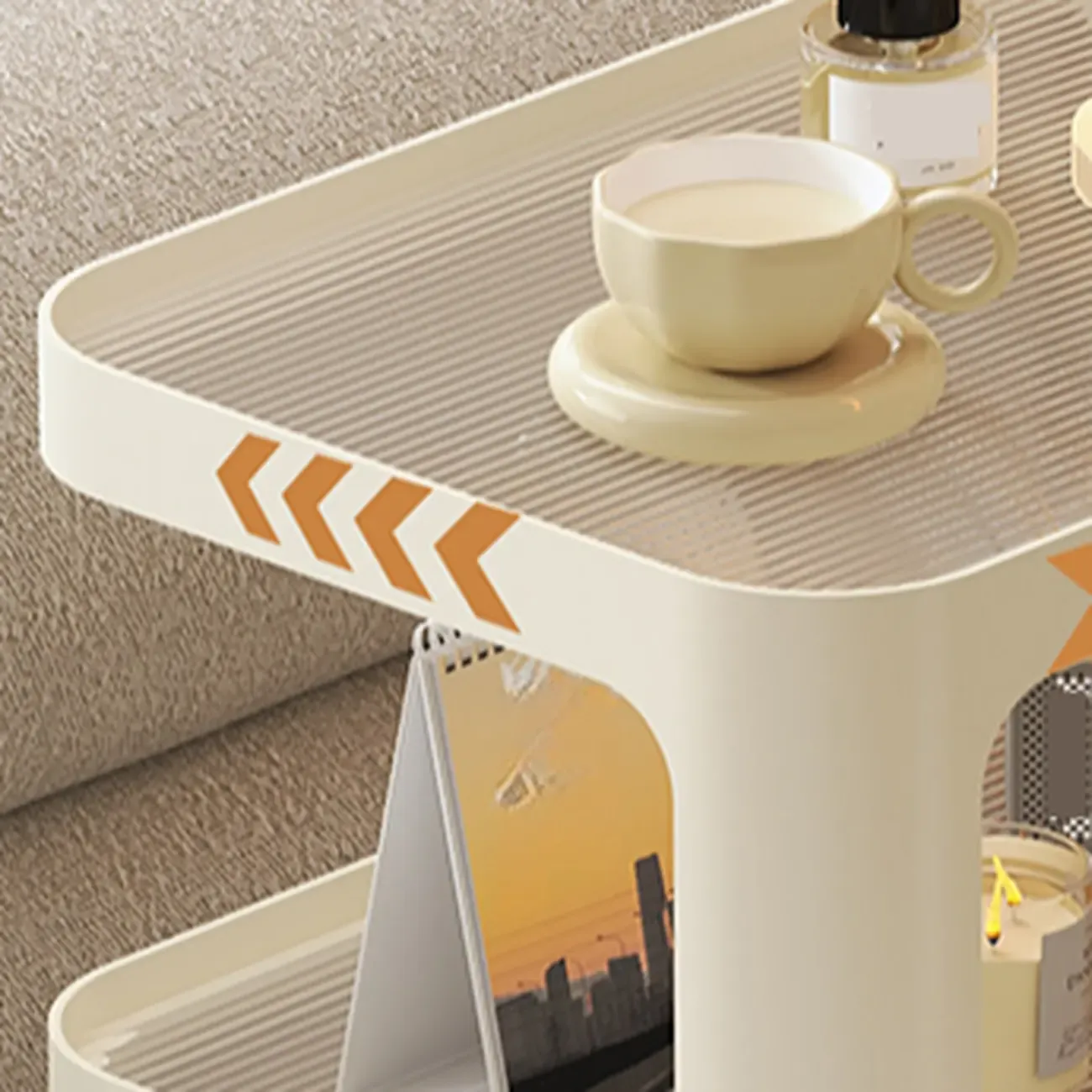 Modern White Glass Shelf 3-Tier Rolling Side Table