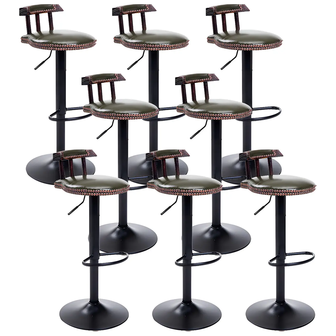 Industrial Round Leather Adjustable Bar Stools