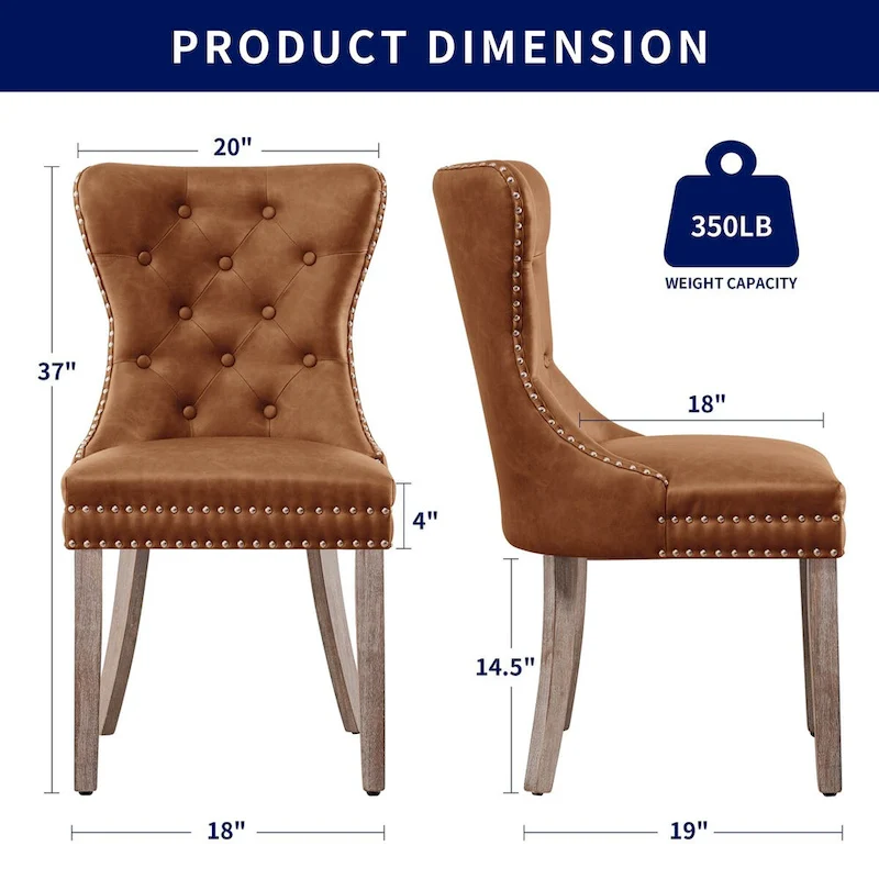 CHUN YI Faux Leather Modern Button Rivet Wing-back Dining Chair (Set of 2)