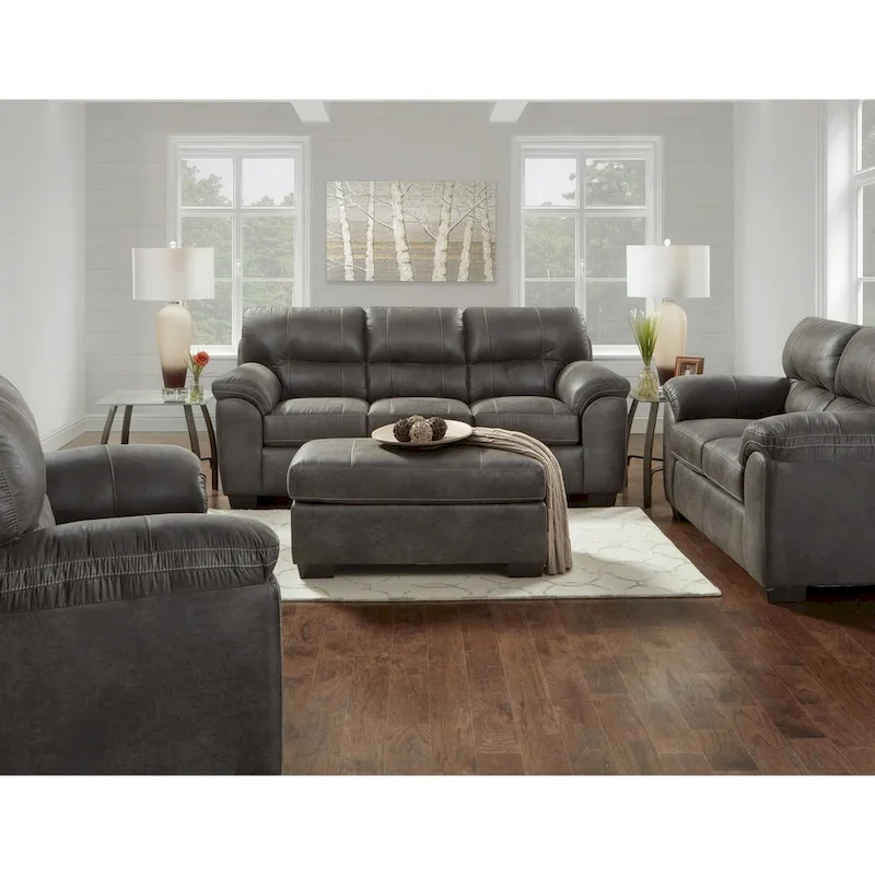 4-Piece Fabric Pillow-Top Arm Sofa Set – Grey, Contemporary Living Room Furniture