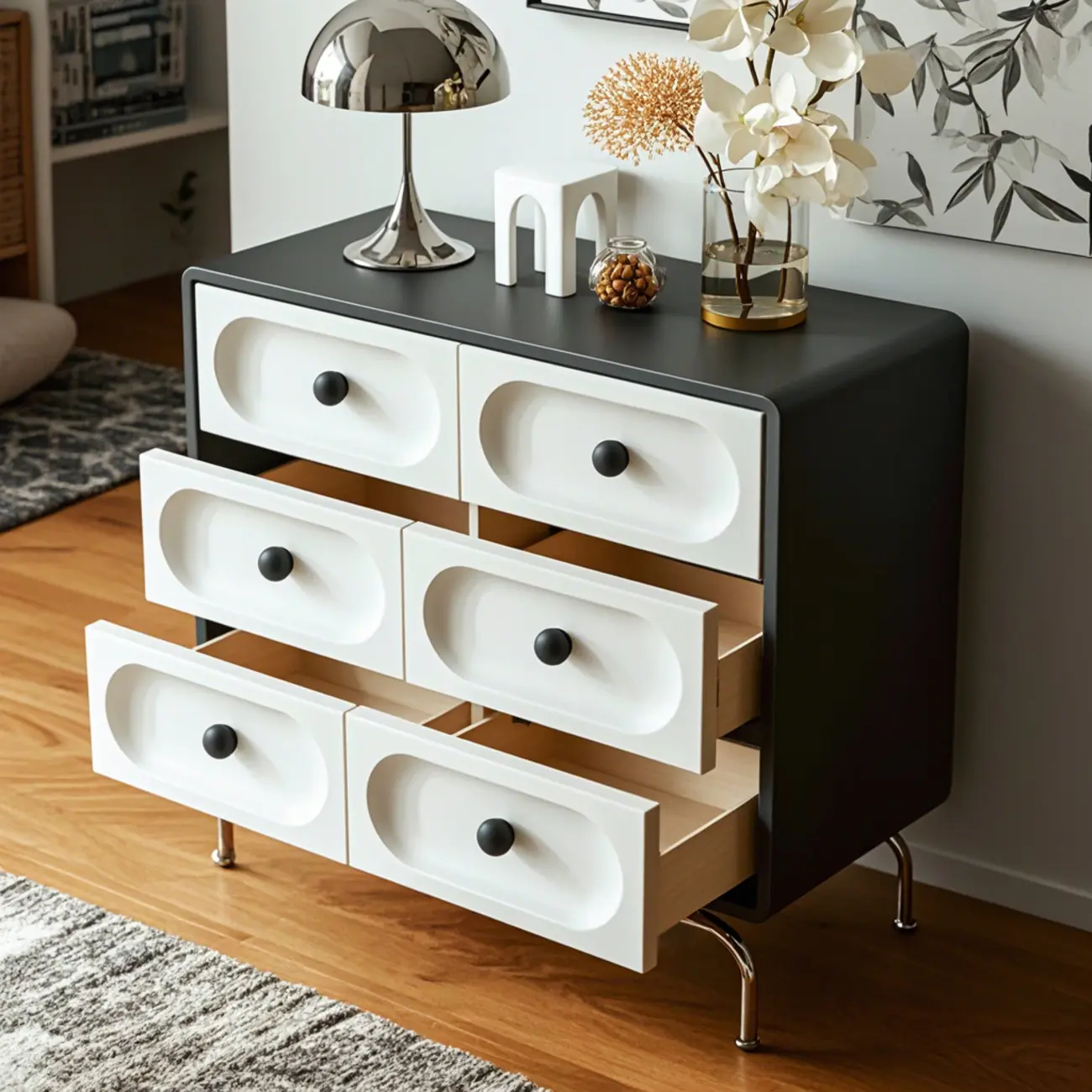 Stylish White Wooden Double Dresser with Soft-Close Drawers