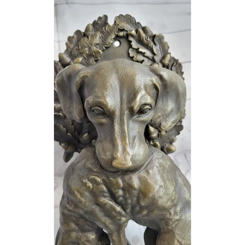 Hanging Wall Mounted Bronze Sculpture Of Retriever Dog With Imitative Rabbit In Mouth 12 Inches X 17 Inches