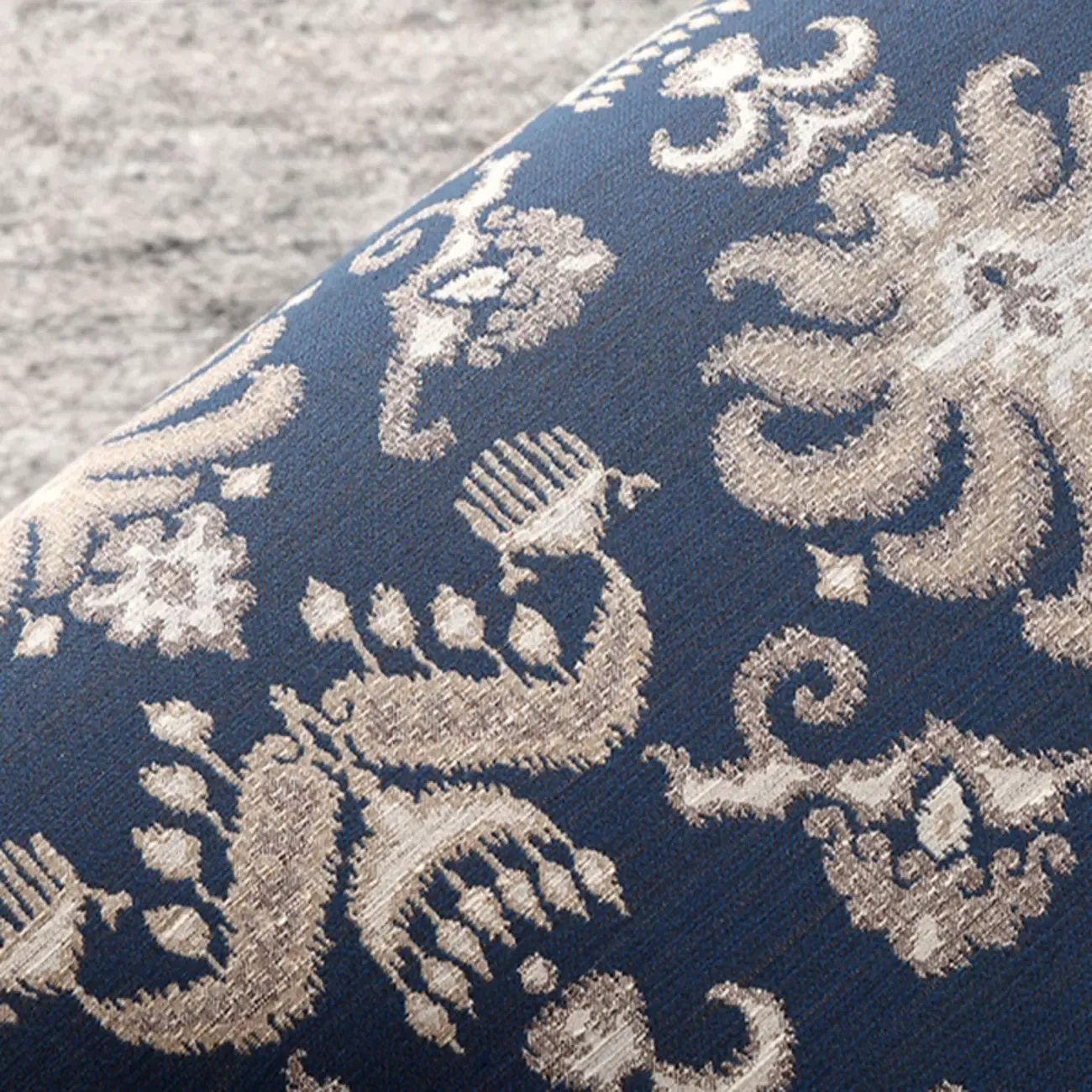 Striped Fabric Barrel Chair in Cerulean with Armrests