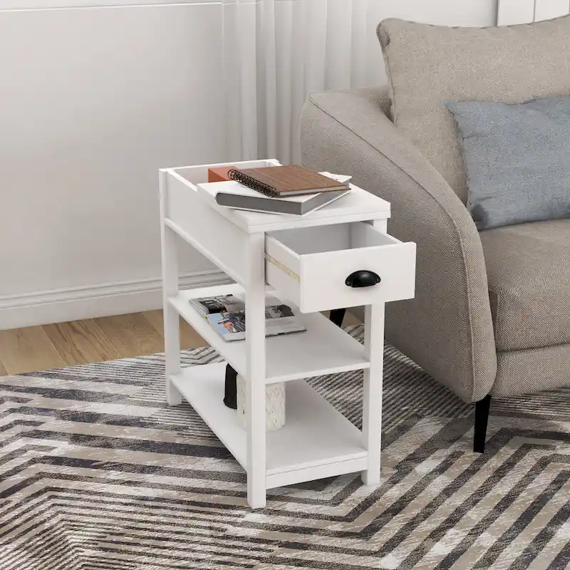 Narrow Side Table with Drawers and Flip-open Storage - 11.81 x 23.62 x 23.62
