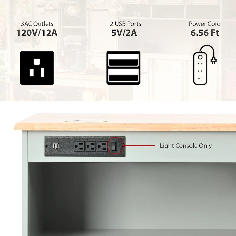 44 in. W Kitchen Island Rubberwood Drop-Leaf Countertop on 5 Wheels with Open Shelf and Wine Rack - 44