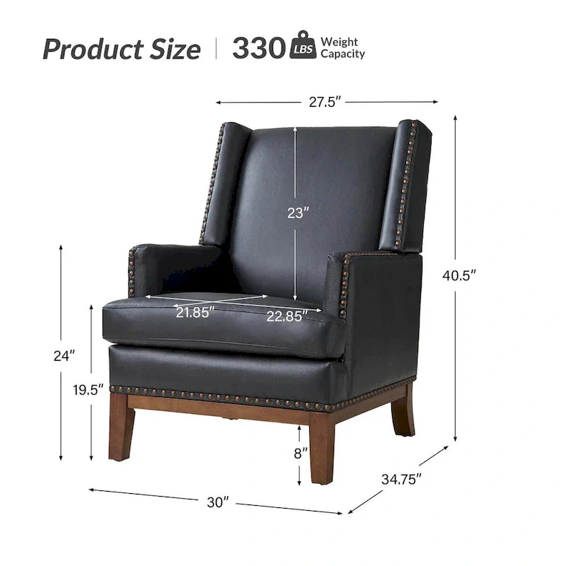 Lourdes Genuine Leather Armchair with Solid Wood Frame and Removable Seat Cushion,Set of 2 by
