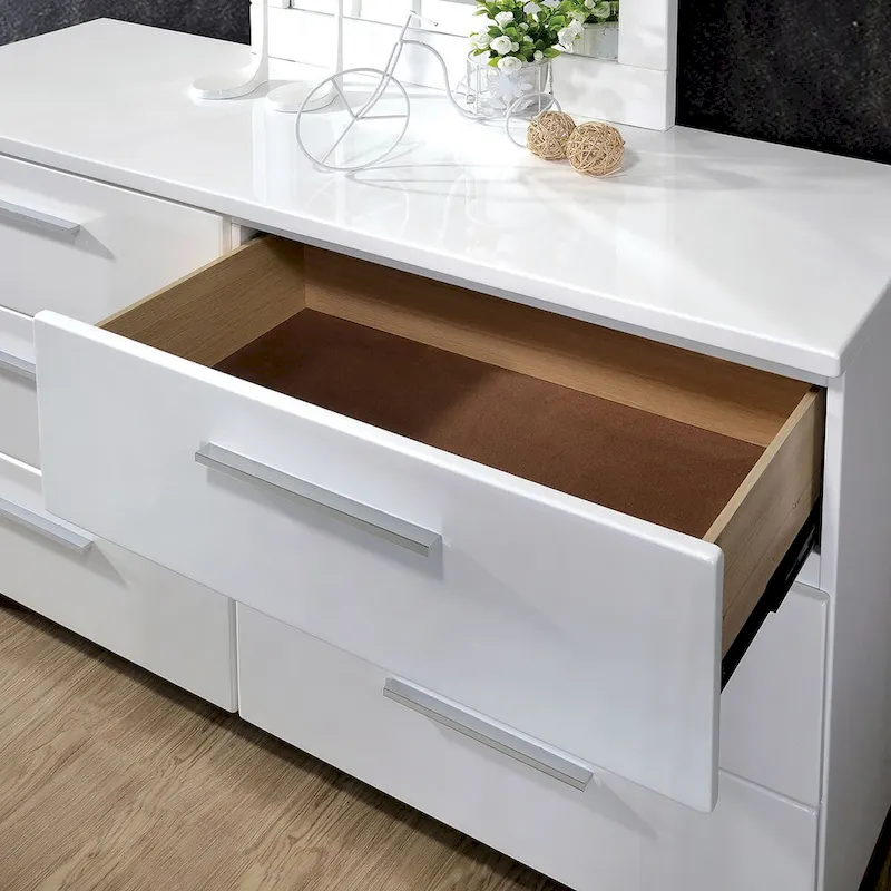 Contemporary White 6-Drawer Dresser and Mirror Set