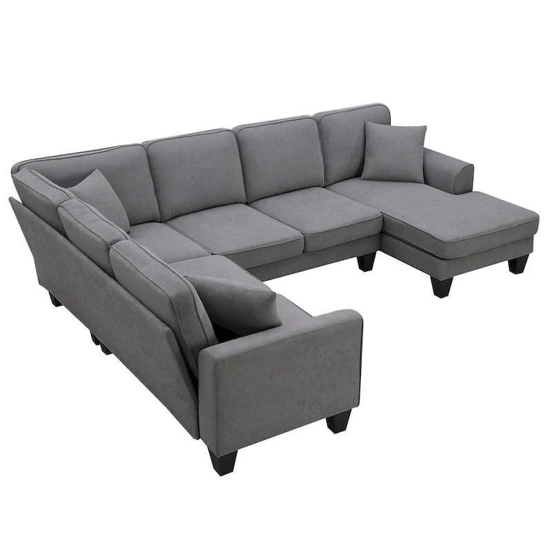 Modern U-Shaped 7-Seater Fabric Sectional Sofa Set with 3 Pillows, 108