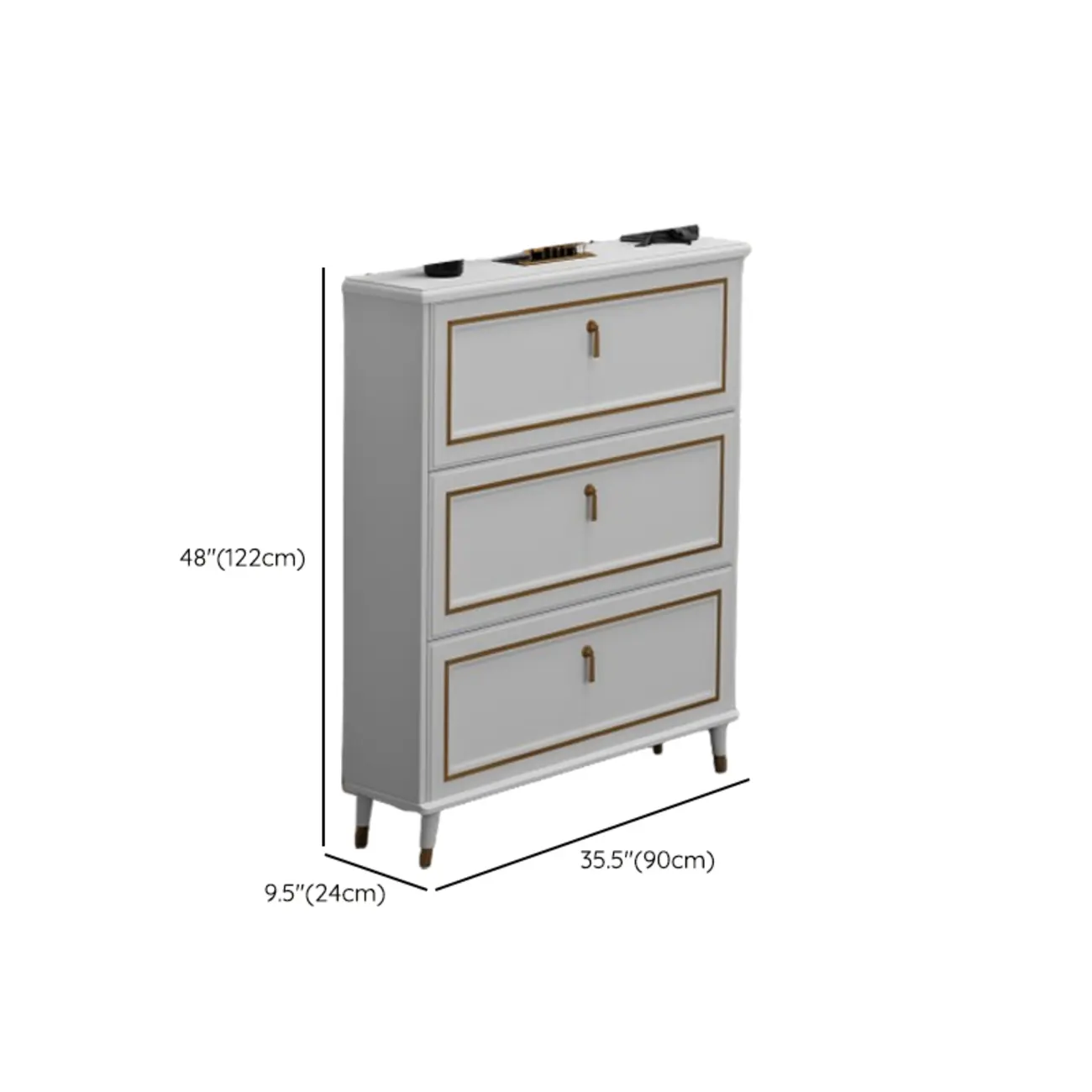 Grey Wooden Drop Front Shoe Cabinet with Adjustable Shelves