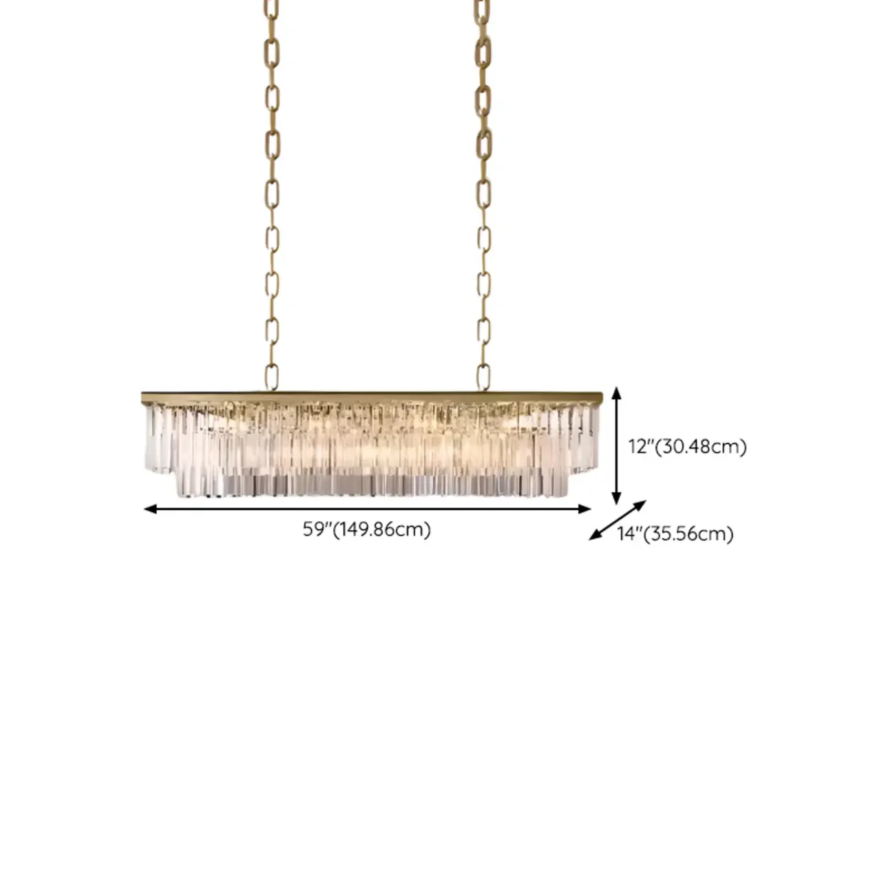 Modern Island Light 2 Tier Transparent Glass in Linear Shape