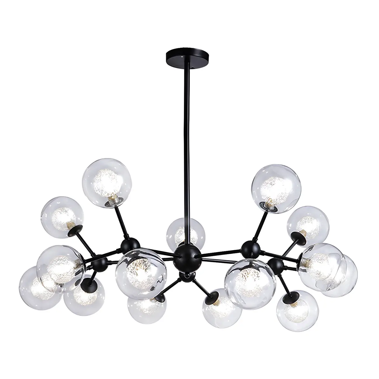 Modern Industrial Sputnik Black Glass 9-18 Light Chandelier
