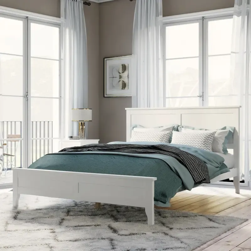 White Full Platform Bed with Headboard