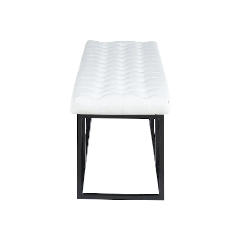 Black Faux Leather Accent Bench with Metal Frame