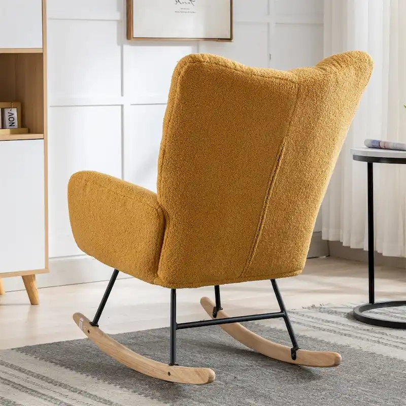 Rocking Chair Upholstered Glider Rocker Rocking Accent Chair Padded Seat with High Backrest Armchair