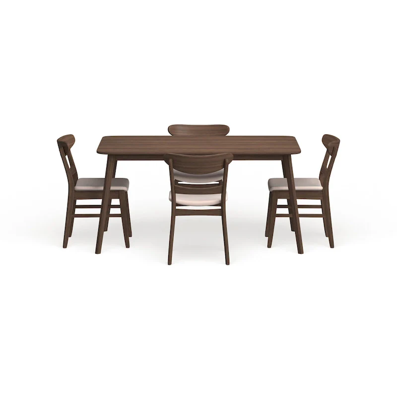 Mid-Century 5-Piece Dining Set, Walnut & Oak Finish, Upholstered Chairs