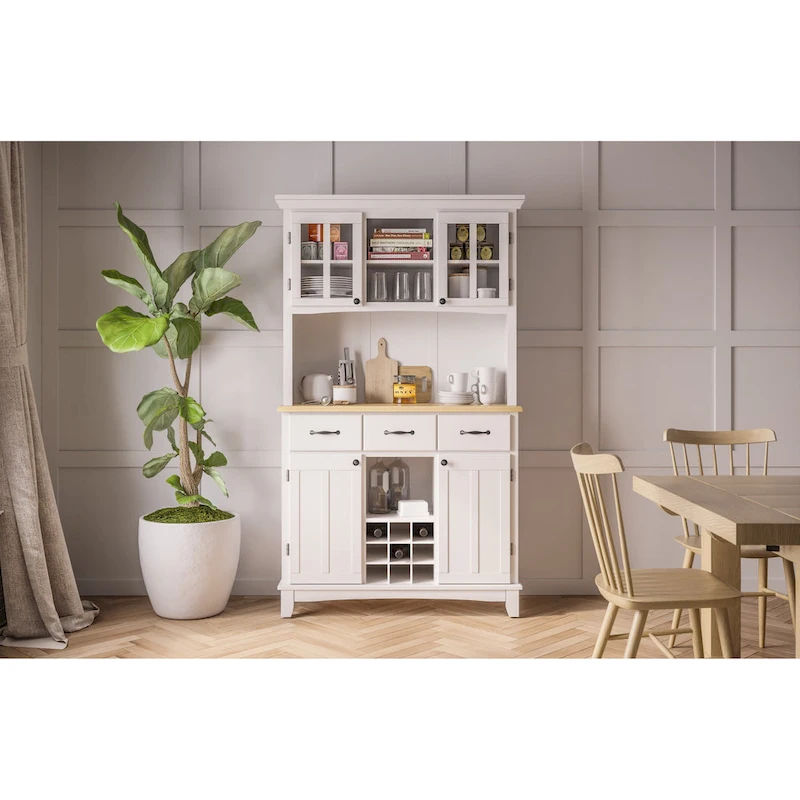 Homestyles Buffet of Buffets Off-White Server with Hutch & Wood Top