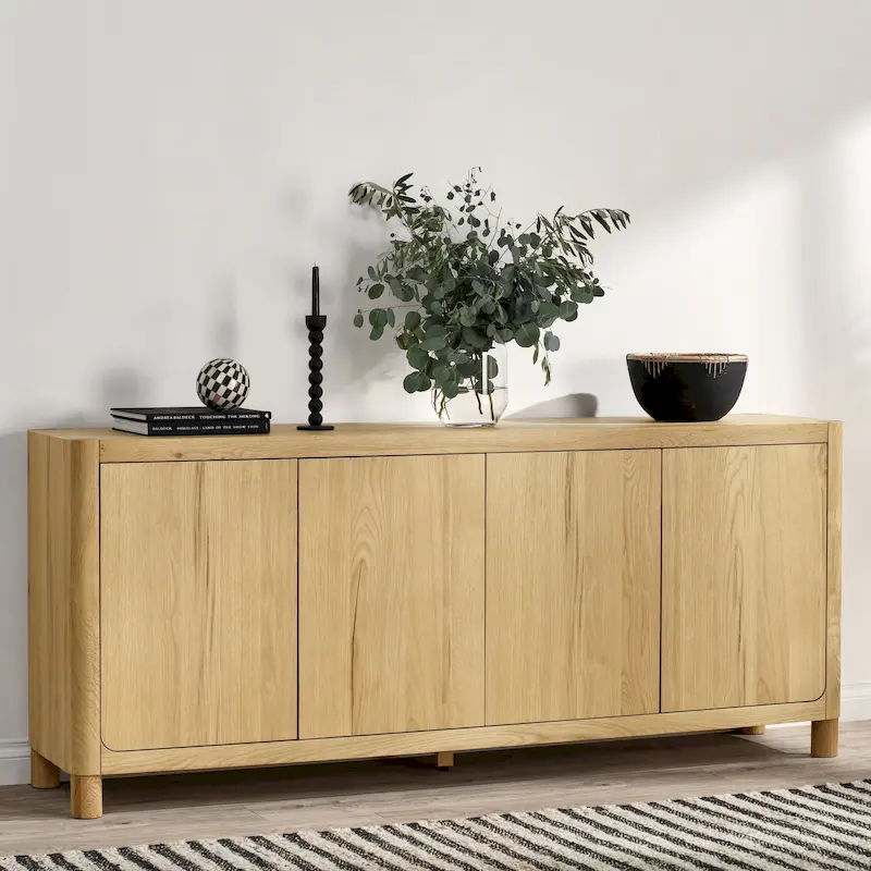 Natural / Light Brown 4-Door Oak Buffet Sideboard – Single Unit