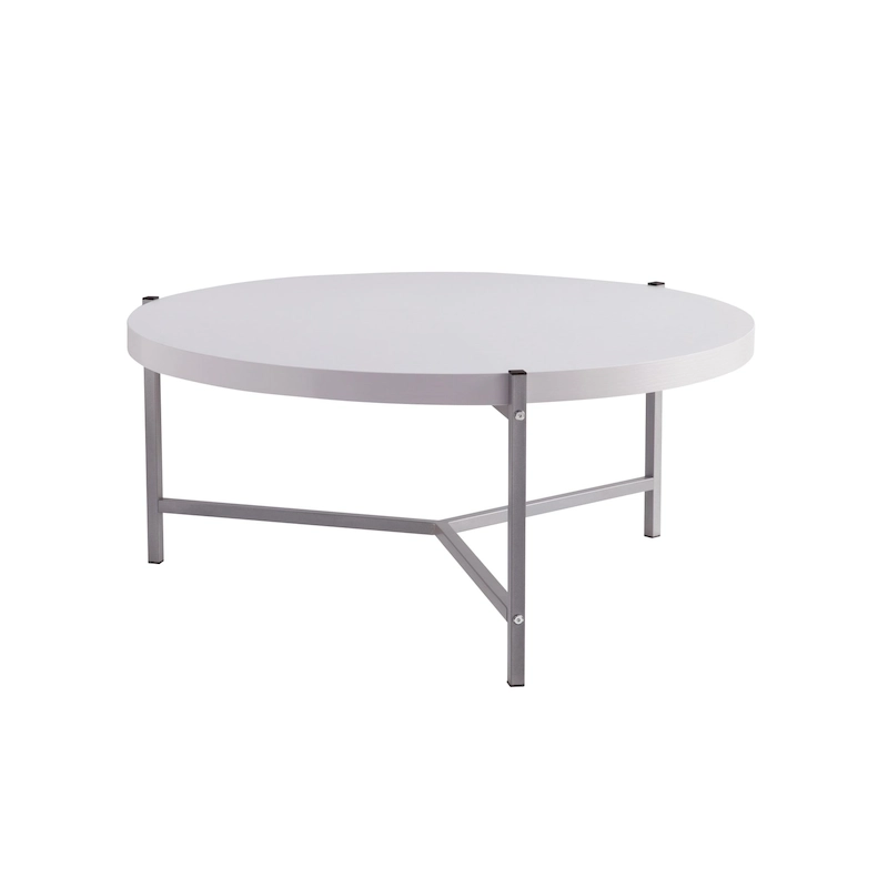 36.5 Modern Round Coffee Table with Wooden Top and Sleek Stainless-Steel Base for Living Room - 36.5L x 36.5W x 16.5H