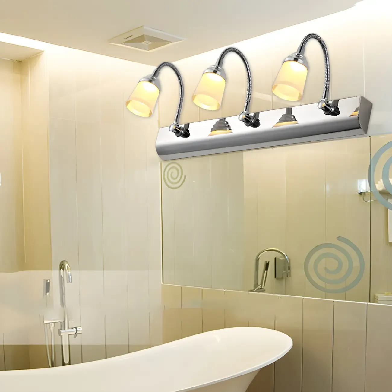 Modern Chrome LED Bathroom Vanity Light with White Shade