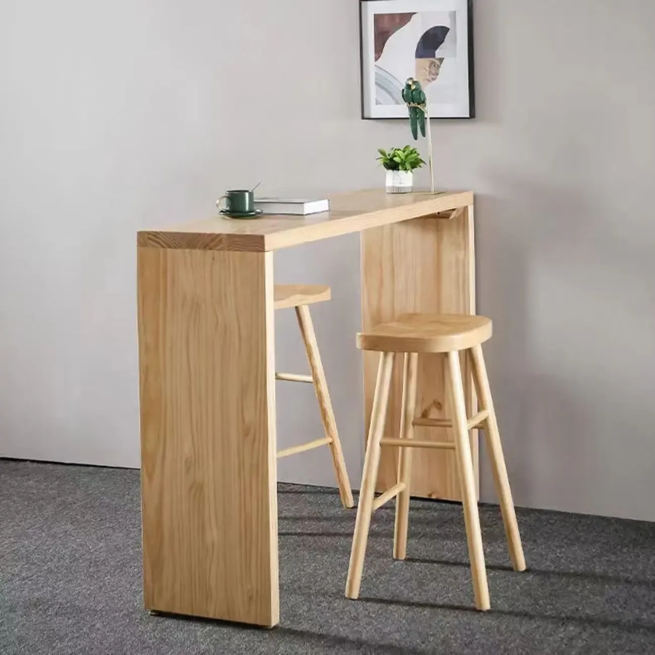 Simplistic Wooden Narrow Bar Table with 3-Pieces for Caf¨¦ and Home