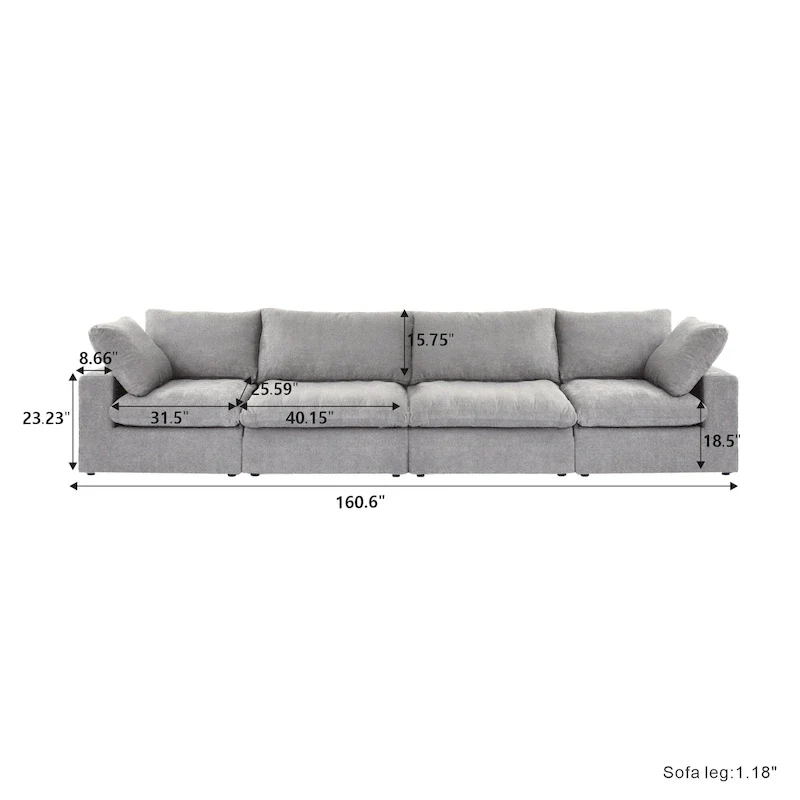 Modern Linen Down Filled Overstuffed Upholstered Sectional Sofa