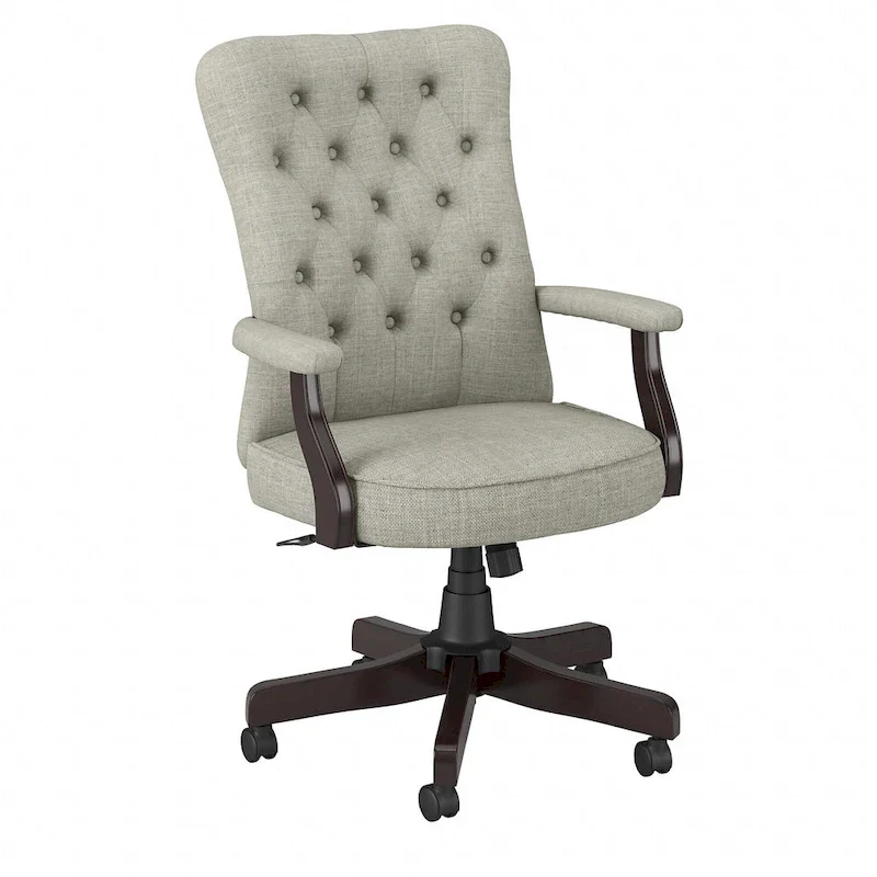 High Back Tufted Office Chair with Arms - Espresso Wood Base