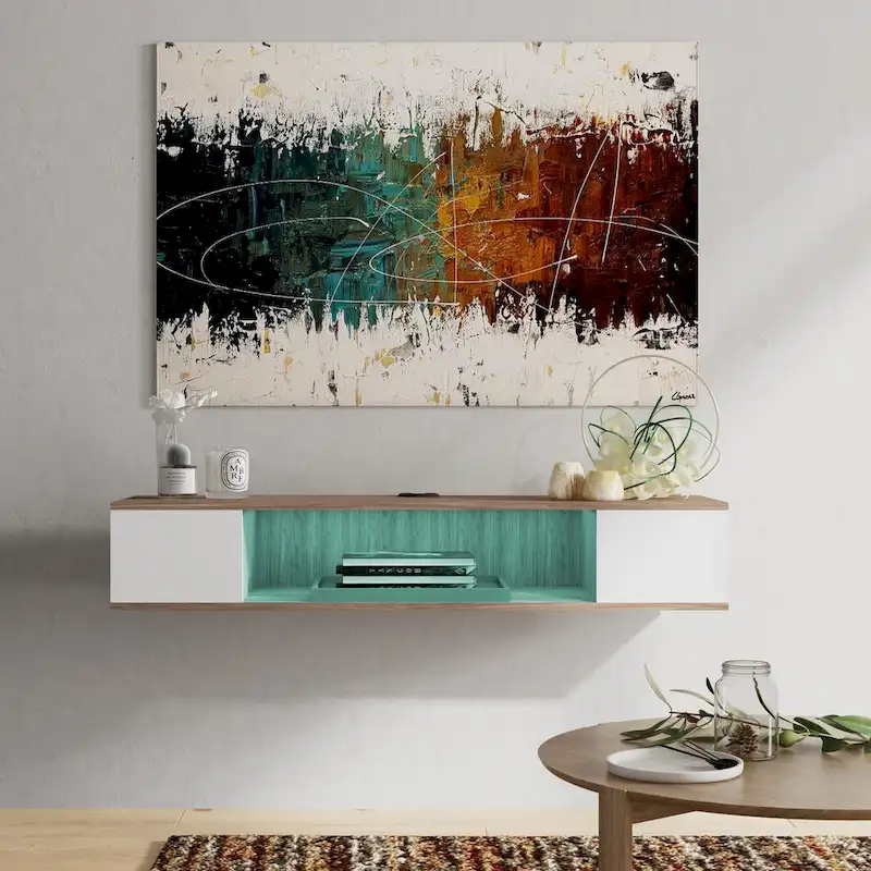 FITUEYES Floating TV Stand Wall Mounted Entertainment Center Media Console Wood Wall TV Shelf, Gray &Creamy White