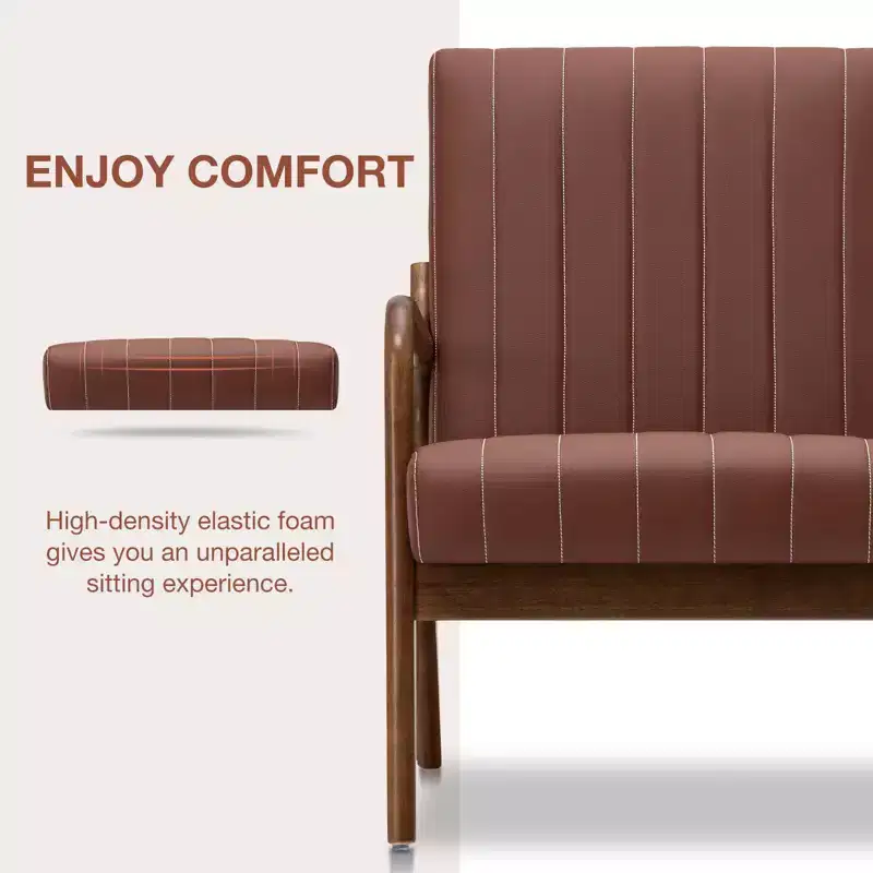 Hommpa Mid-century Accent Chair Ergonomic Leather Armchair with Wood Frame & Lumbar Pillow Brown