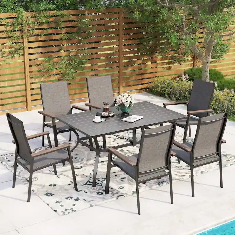 MAISON ARTS 7 Pieces Dining Set, 6 Aluminium Stackable Dining Chairs and a Metal Table