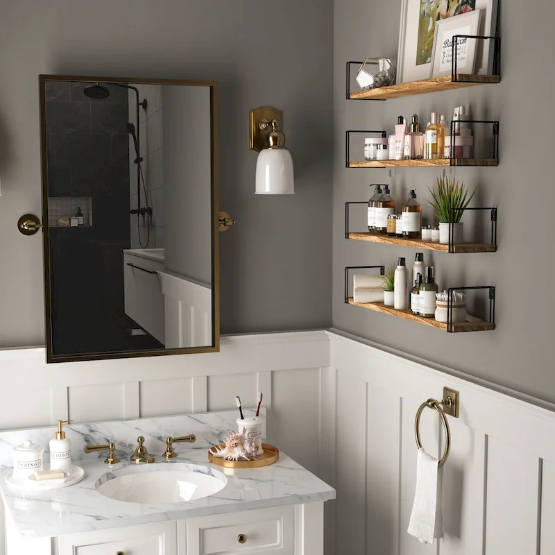 Wallniture Avila 24x4.5  Kitchen Wall Shelves, Natural Burned,Set of 4