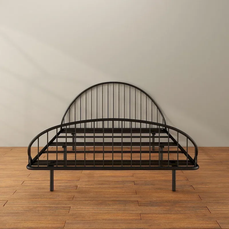 Furniture of America Duke Curved Metal Powder Coated Bed Frame, No Box Spring Needed